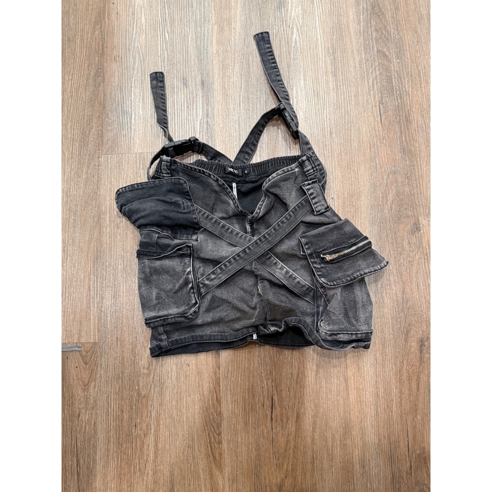 MICAS Black Denim Cargo Utility Suspender Crop‎ Top Vest Women's Size M